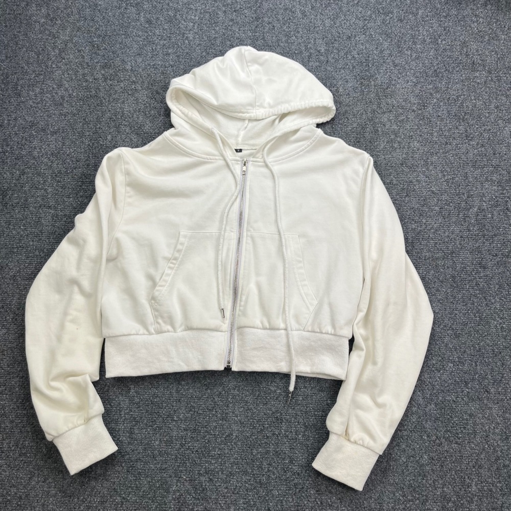 Cropped Zip‎ Up Streetwear White Hoodie Sweatshirt
